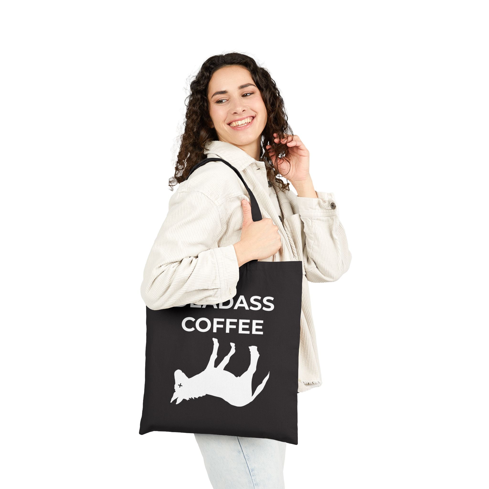 Woman carrying black Deadass Tote