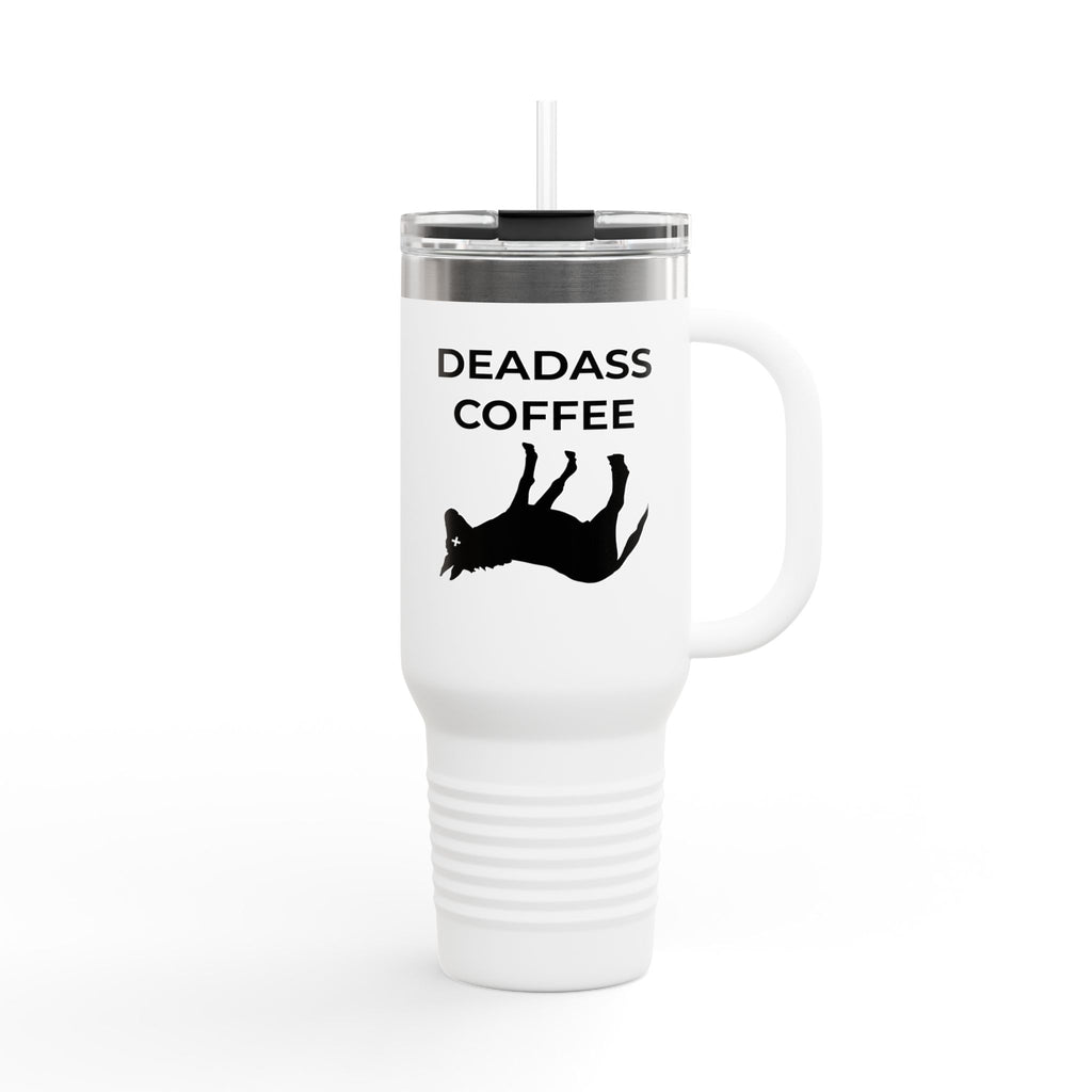 White 40oz Deadass Insulated Travel Mug right handle